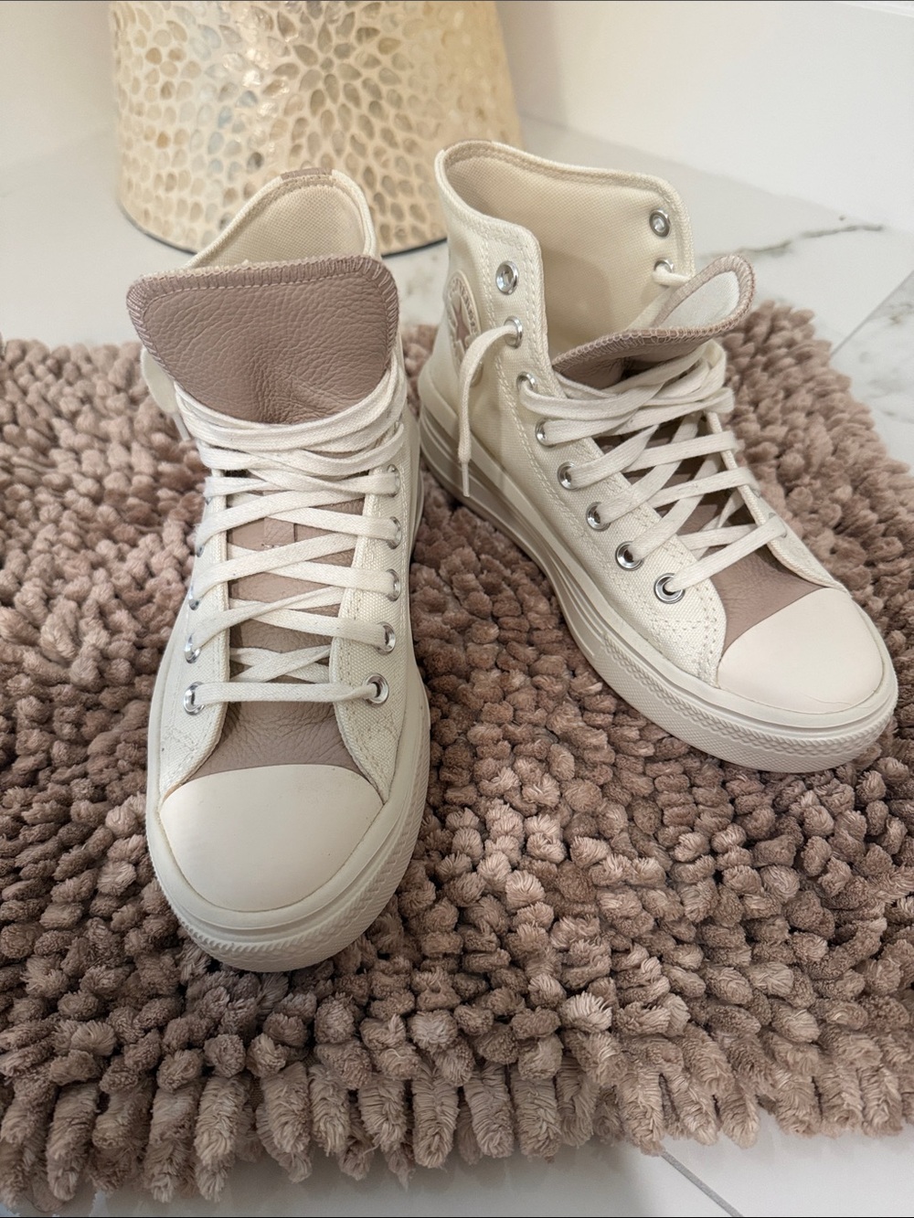 Converse High-Top Sneakers in Cream and Taupe